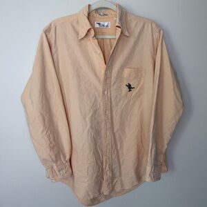 Vintage peach long sleeve button up embroidered pheasant bird size L/XL